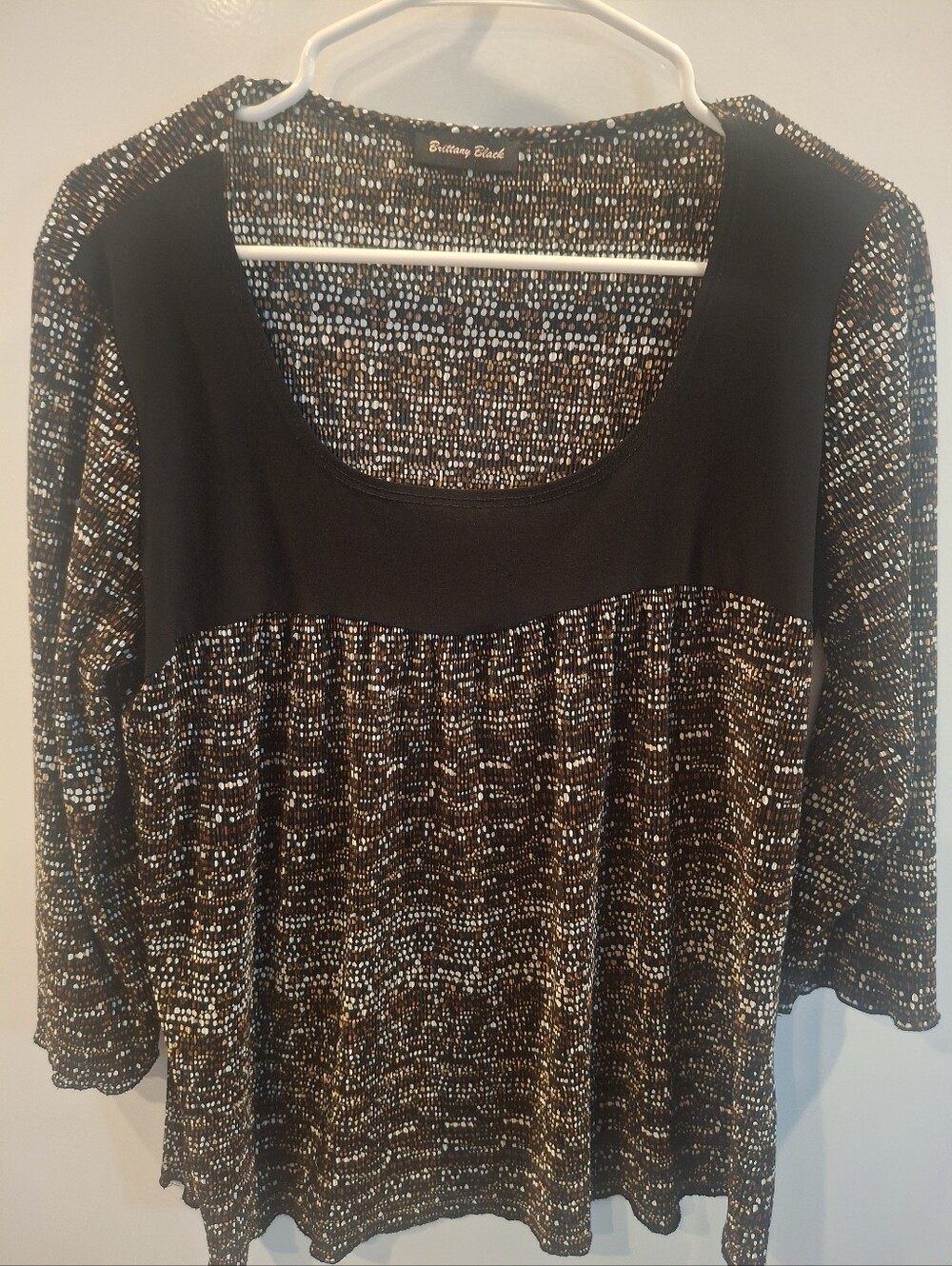 Brittany Black Black Scoop Neck Tunic with Brown & Cream Dot Pattern